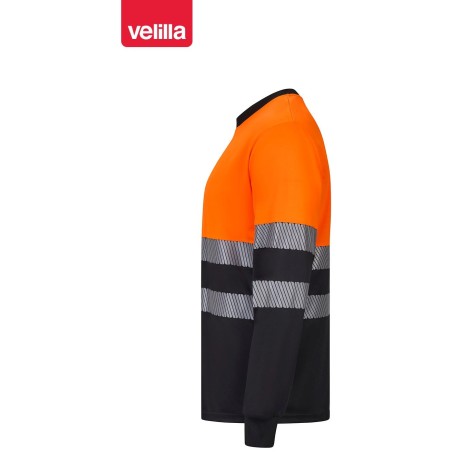 305635 Long sleeve two-tone recycled polyester T-shirt with segmented tape