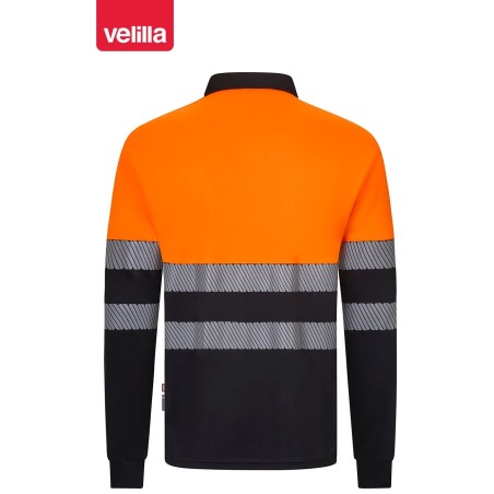305535 Long sleeve two-tone recycled polyester polo shirt with segmented tape